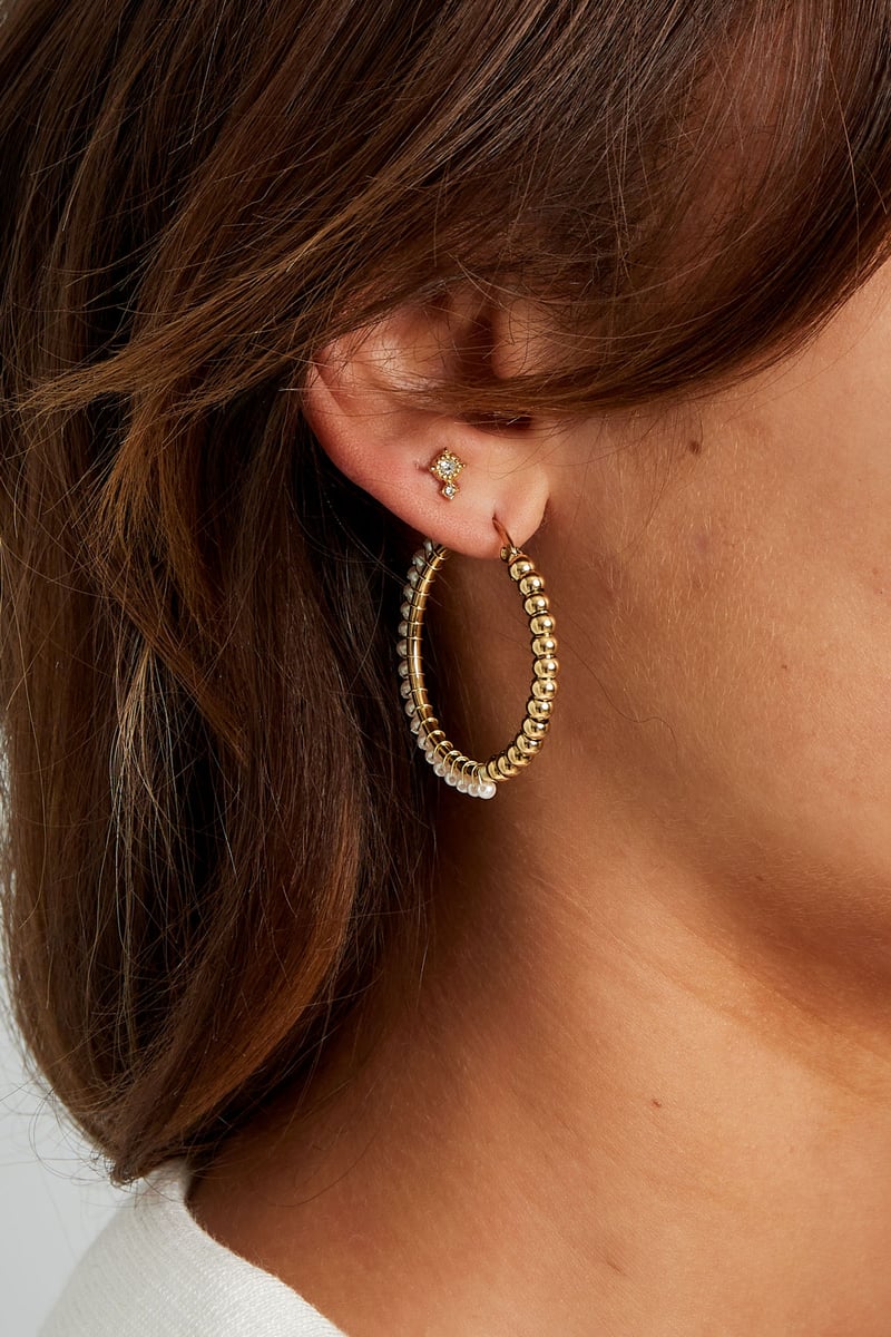 Stainless Steel Large Circle Pearl Bead Earrings - Silver Color color