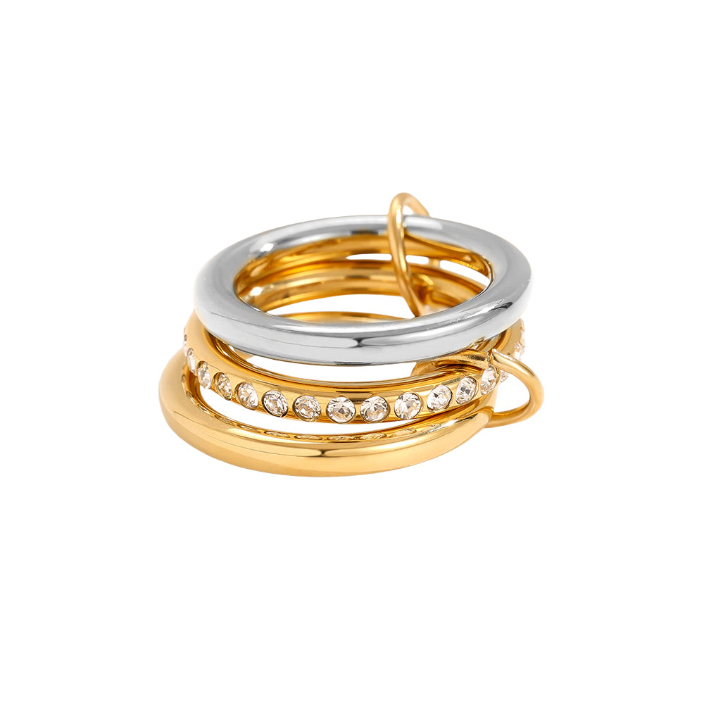 Three Layer Diamond Ring Set Edelstahl Ring