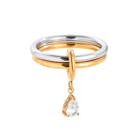 Two Layer Gold And Silver Ring Set With Diamond