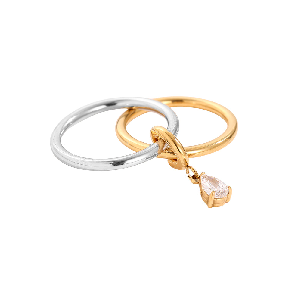 Two Layer Gold And Silver Ring Set With Diamond