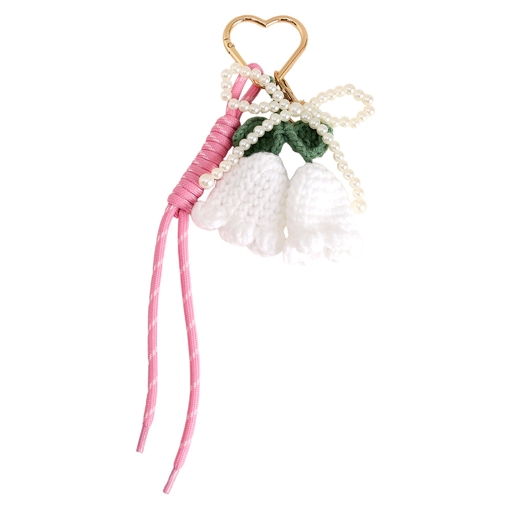 Bag Charm White Crochet Flower Bagchain