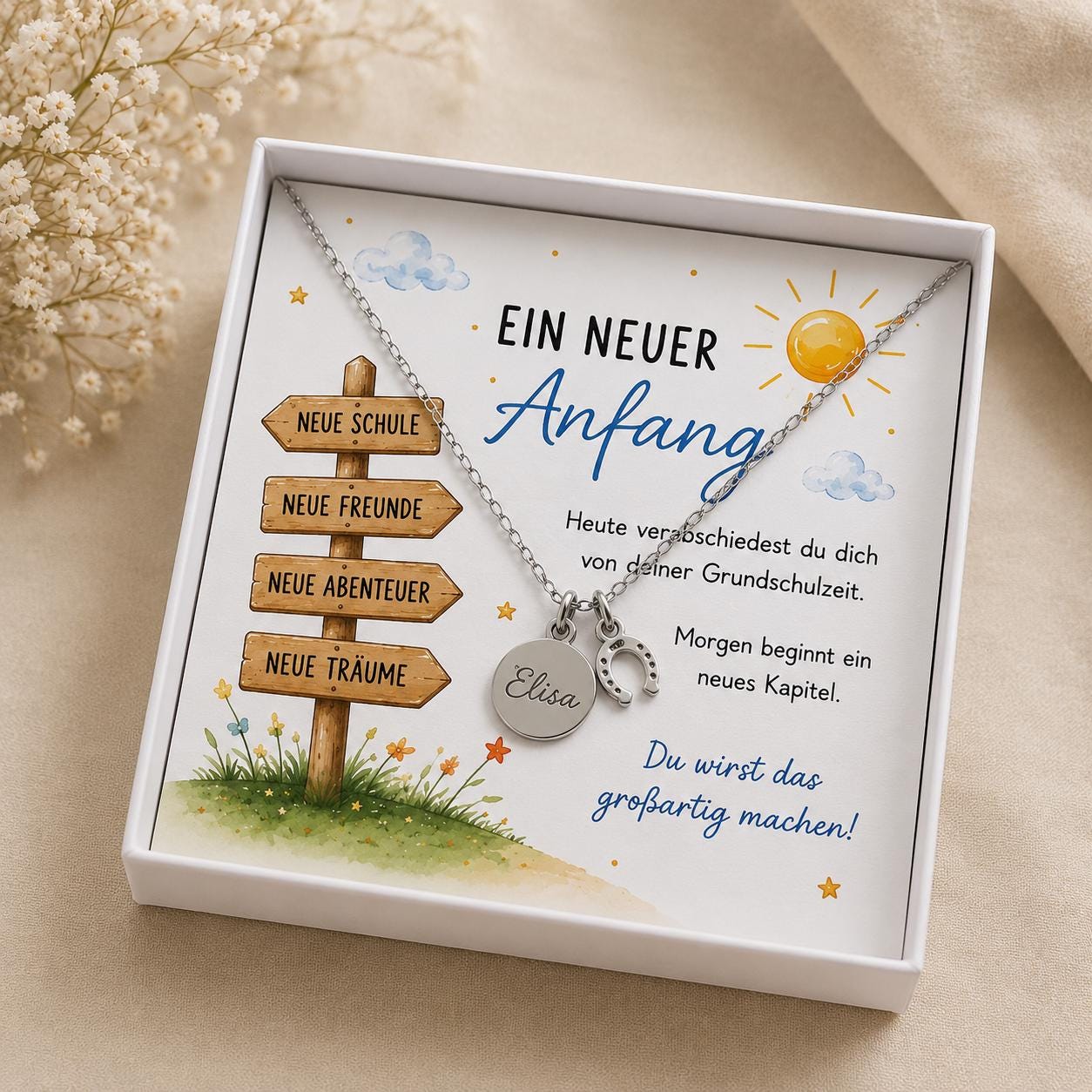 Personalisierte Kette zum Schulabschluss Grundschule | Geschenk 4. Klasse | Abschied Grundschule | Einschulung 5. Klasse